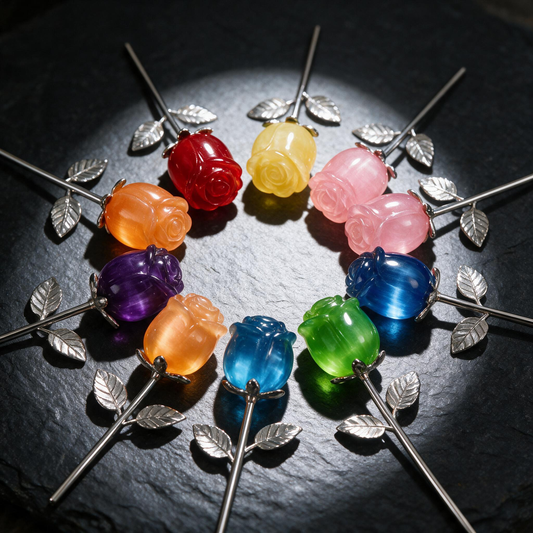 Multicolor Rose Crystal Ornament | Cat‑Eye Stone / Crystal / Glass Rose Decor Romantic Holiday Gift
