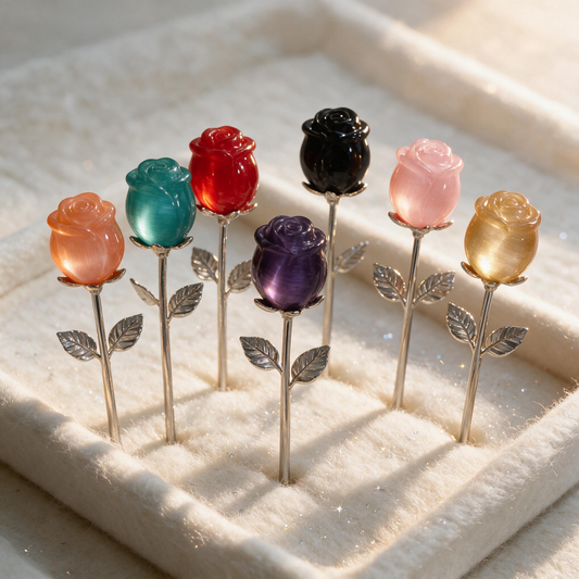 Multicolor Rose Crystal Ornament | Cat‑Eye Stone / Crystal / Glass Rose Decor Romantic Holiday Gift